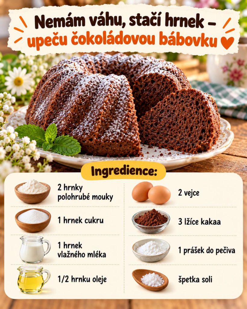 Nemám doma váhu, a přesto peču tu nejvláčnější čokoládovou bábovku 🍫 Všechno odměřím jedním obyčejným hrnkem.